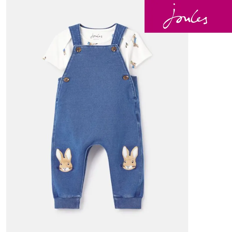 Joules Peter Rabbit Wilbur Organically Grown Cotton Dungaree Set  - Denim Peter Rabbit